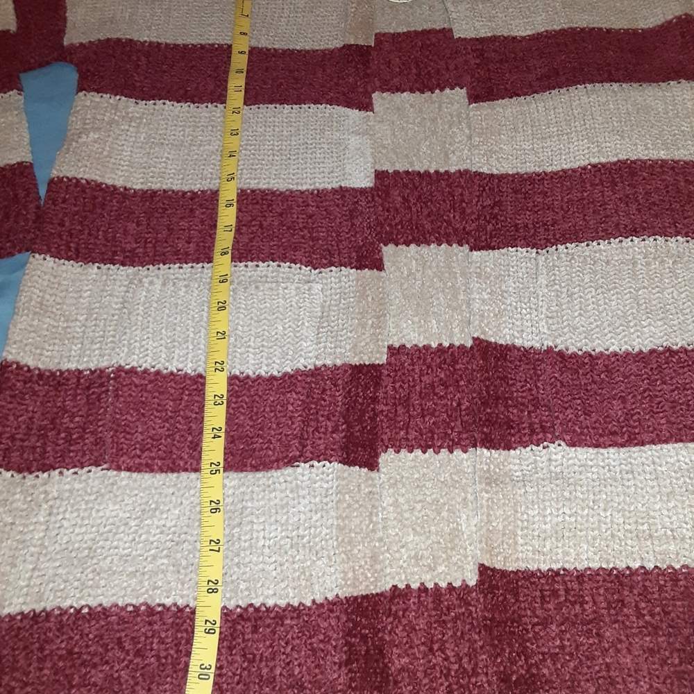 HP ODDY Taupe/Burgundy Stripe Cardigan Sweater - Picture 9 of 11